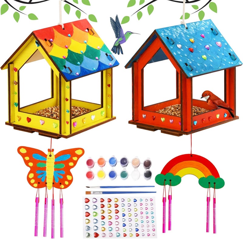 THWAS-LIGHT Kids Arts and Crafts for Outdoor,2 Pack Bird Feeder Wind Chime Kits for Children to Build and Paint, DIY Unfinished Wood STEM Painting Activities Crafts Toys for Boys Girls Ages 3-5 4-8 8-12 6-8 - Image 1